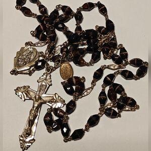 Vintage Banded Agate & Sterling Silver Beads Signed Gloria Rosary